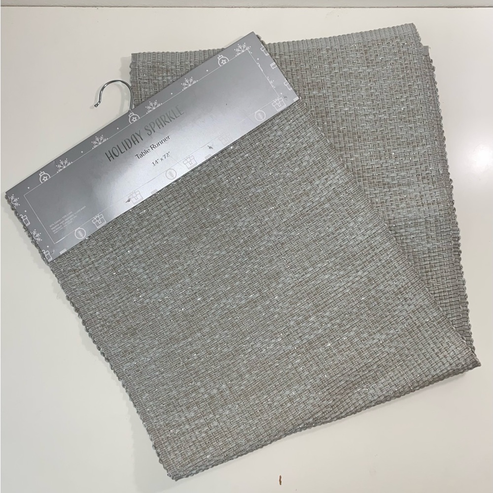 Homewear Holiday Sparkle Gray /Silver Metallic 14" X 72" Table Runner. Cotton